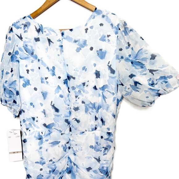 New with Tags Be By Chetta B Women's Ivory Navy Fitted Mini Ruched Ruffle Dress - Picture 10 of 16